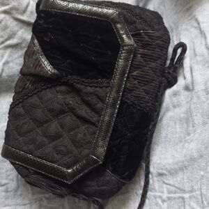 Vintage Sharif Bag - black velvet, lace, satin, leather trim